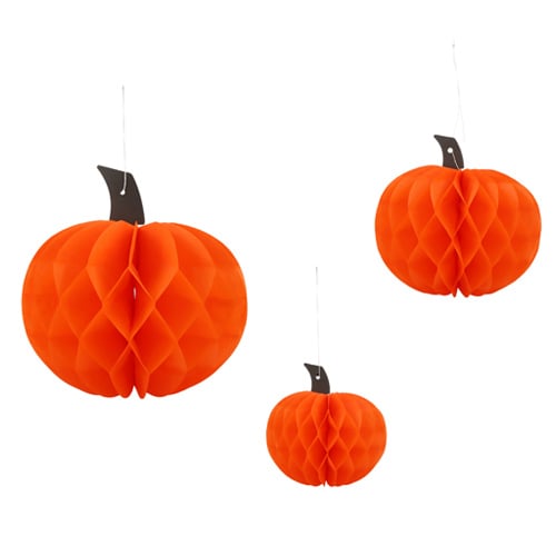 Orange Pumpkin 3D Halloween Hanging Decorations - Pack of 3 Product Image