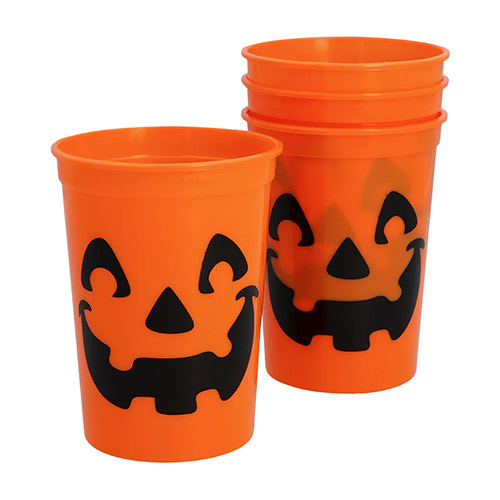 Orange Pumpkin Halloween Reusable Plastic Cups 300ml - Pack of 4 Product Gallery Image