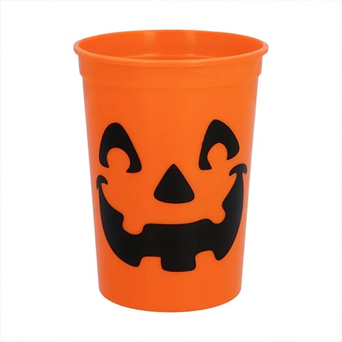Orange Pumpkin Halloween Reusable Plastic Cups 300ml - Pack of 4