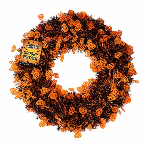 Orange Pumpkin Halloween Tinsel Hanging Wreath Decoration 44cm