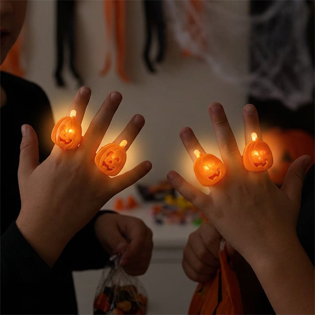 Orange Pumpkin Hi-Glow Halloween Rings - Pack of 4