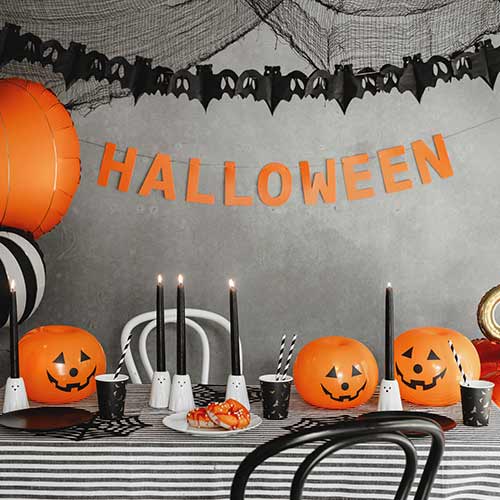 Orange Pumpkin LED Light Up Halloween Round Latex Balloons - Pack of 5 Product Gallery Image