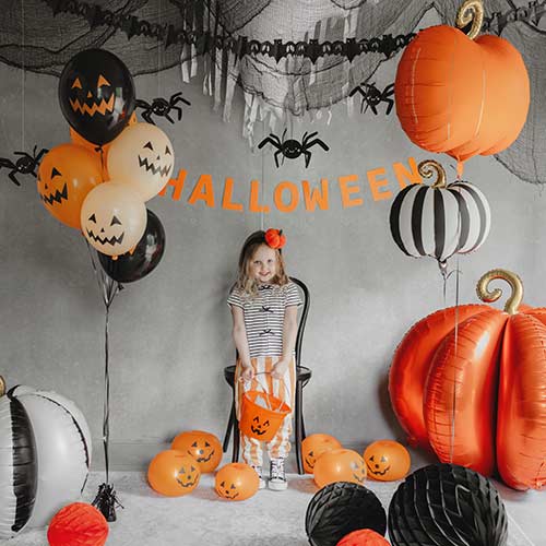 Orange Pumpkin LED Light Up Halloween Round Latex Balloons - Pack of 5 Product Gallery Image