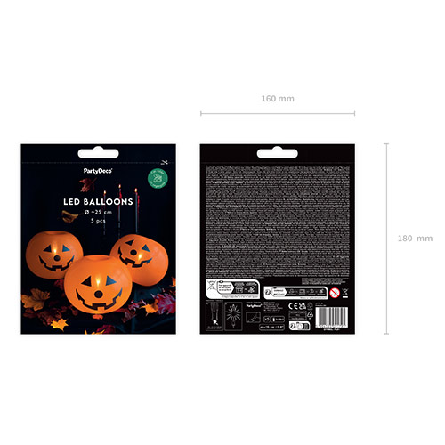Orange Pumpkin LED Light Up Halloween Round Latex Balloons - Pack of 5 Product Gallery Image