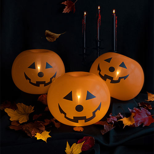 Orange Pumpkin LED Light Up Halloween Round Latex Balloons - Pack of 5 Product Gallery Image