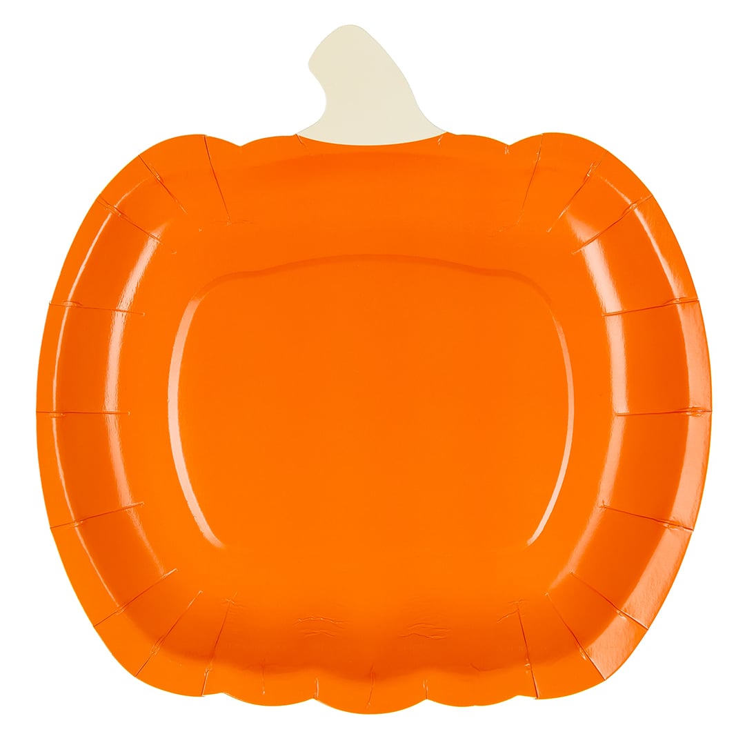 Orange Pumpkin Shaped Halloween Paper Plates 24cm - Pack of 6