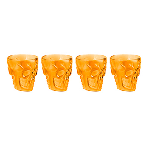Orange Skull Shaped Reusable Plastic Shot Glasses - Pack of 4 Product Gallery Image
