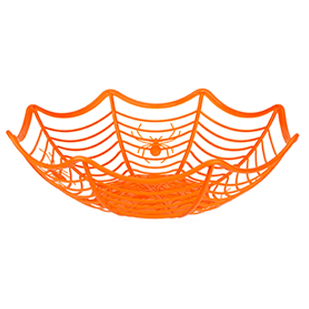 Orange Spider's Web Reusable Halloween Plastic Candy Basket 27cm
