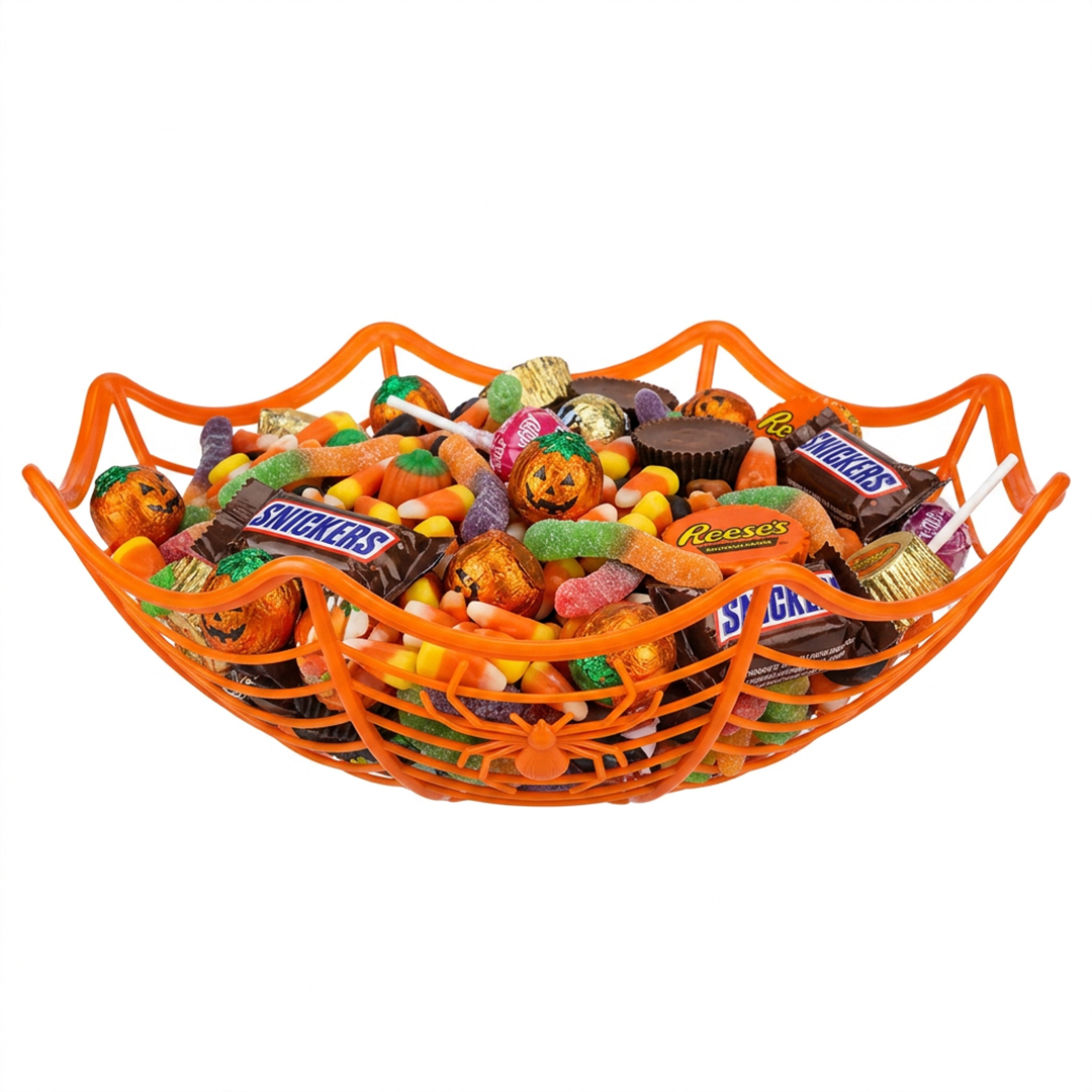 Orange Spider's Web Reusable Halloween Plastic Candy Basket 27cm View 2
