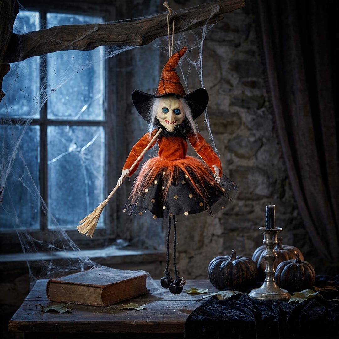 Orange Wicked Witch Hanging Halloween Prop Decoration 15cm View 2