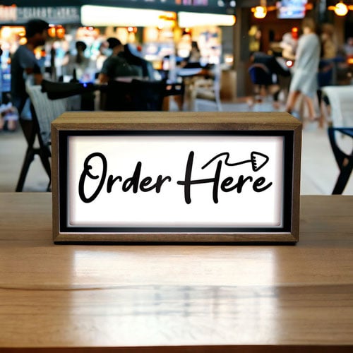 Order Here LED Light Box Wood Room Sign Product Gallery Image