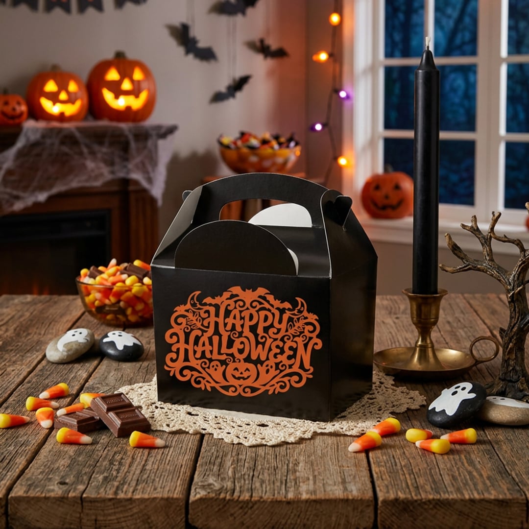 Ornate Happy Halloween Black Party Paper Lunch Box