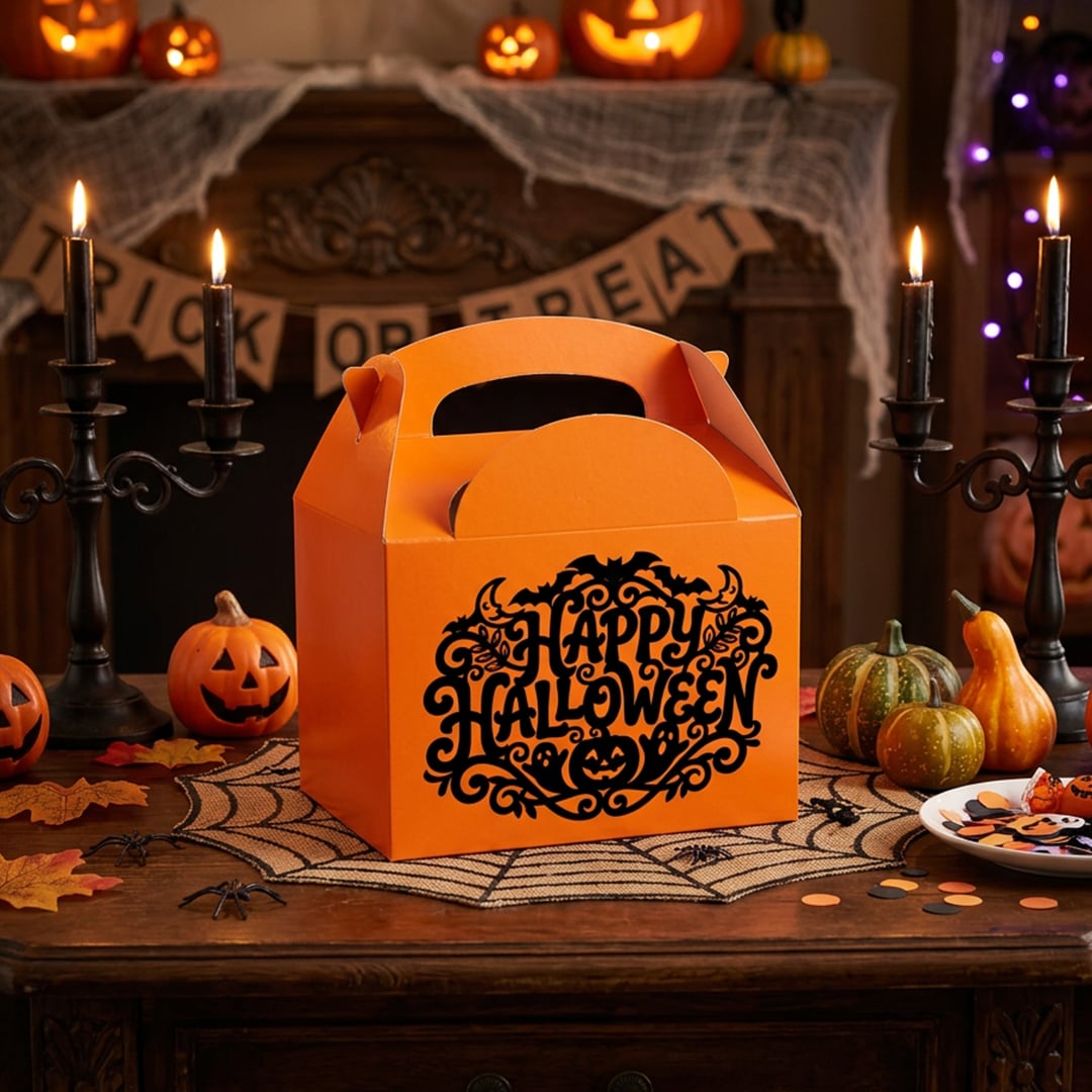 Ornate Happy Halloween Orange Party Paper Lunch Box
