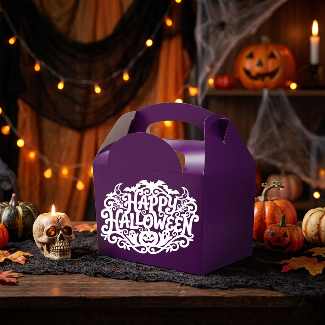 Ornate Happy Halloween Purple Party Paper Lunch Box