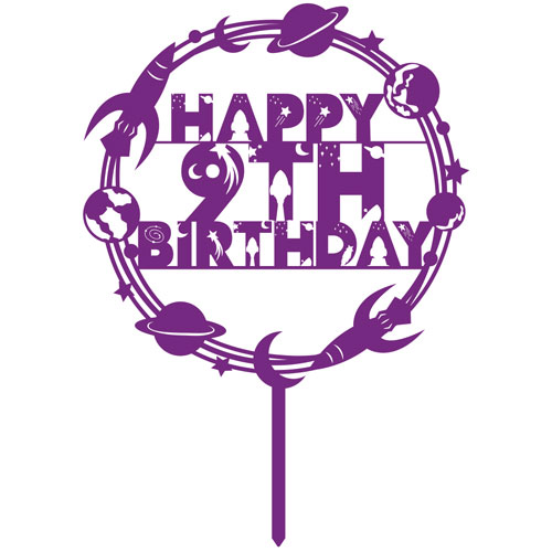 Outer Space Age Happy Birthday Acrylic Cake Topper Product Gallery Image