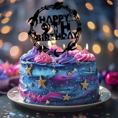 Outer Space Age Happy Birthday Acrylic Cake Topper Product Gallery Image