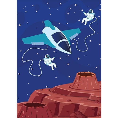 Outer Space Astronauts & Aeroplane Design Poster PVC Party Sign Decoration Product Gallery Image