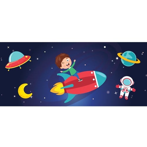 Outer Space Boy On a Rocket Design PVC Personalised Party Sign Decoration Product Gallery Image