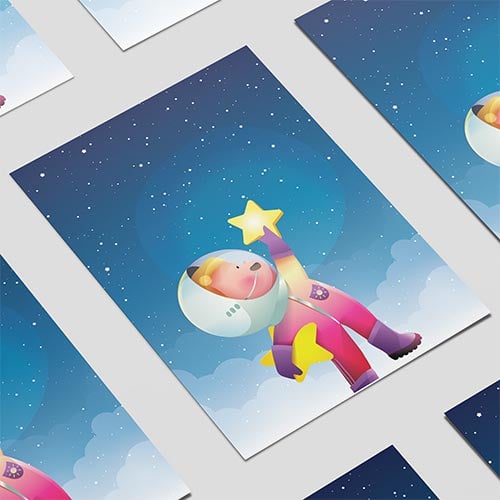 Outer Space Boy with Stars Design Poster PVC Party Sign Decoration Product Gallery Image