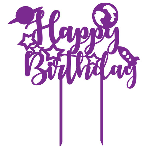Outer Space Happy Birthday Acrylic Cake Topper Product Gallery Image