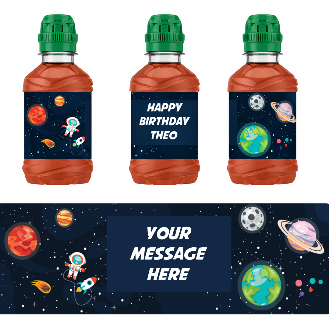 Outer Space Planets Personalised Drinks Bottle Packaging Label Stickers 20cm - Sheet of 7