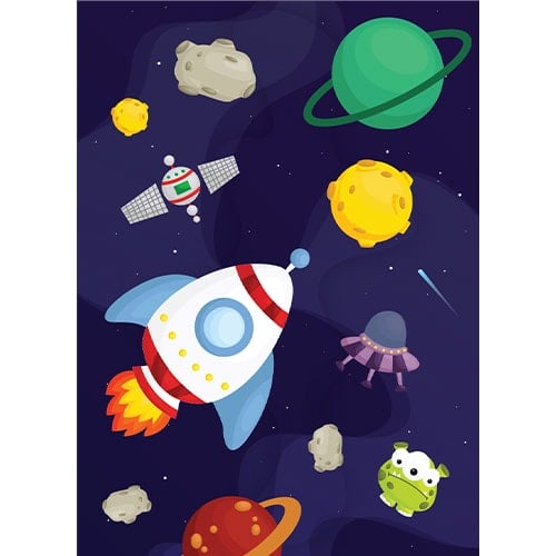 Outer Space Rocket & Planets Design Poster PVC Party Sign Decoration Product Gallery Image