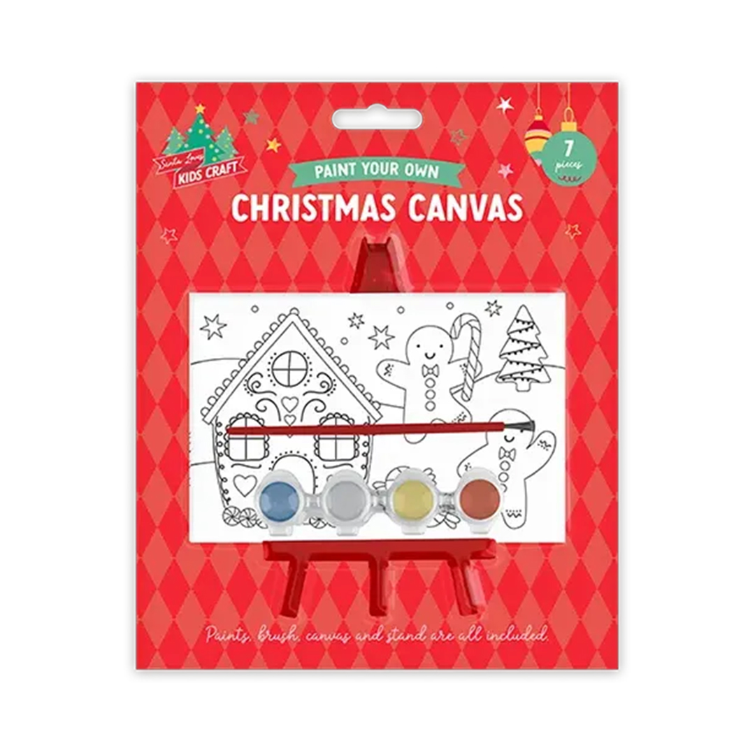 Paint Your Own Gingerbread Christmas Canvas with Easel Stand 15cm