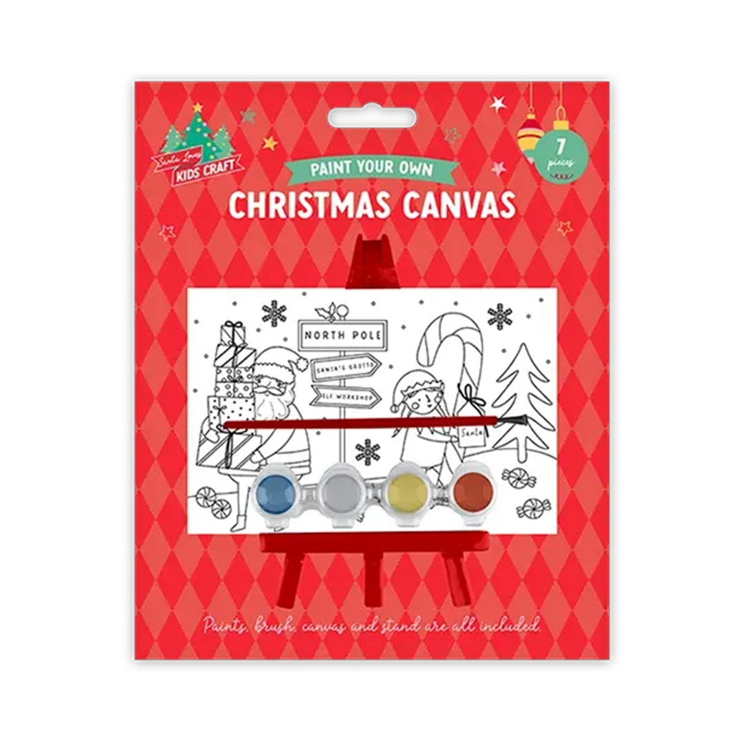 Paint Your Own North Pole Christmas Canvas with Easel Stand 15cm