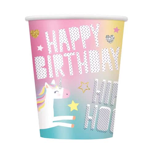 Party Time Unicorn Birthday Paper Cups 270ml - Pack of 8
