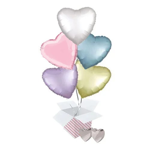 Pastel Assortment Hearts Foil Helium Balloon Bouquet - 5 Inflated Balloons In A Box Product Gallery Image
