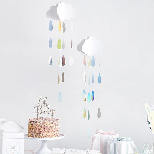 Pastel Baby Shower Clouds With Droplets Hanging Decoration 80cm - Pack of 2 Product Gallery Image