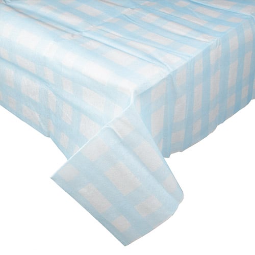 Pastel Blue Gingham Linen Feel Reusable Plastic Tablecover 1.8m x 1.2m Product Image