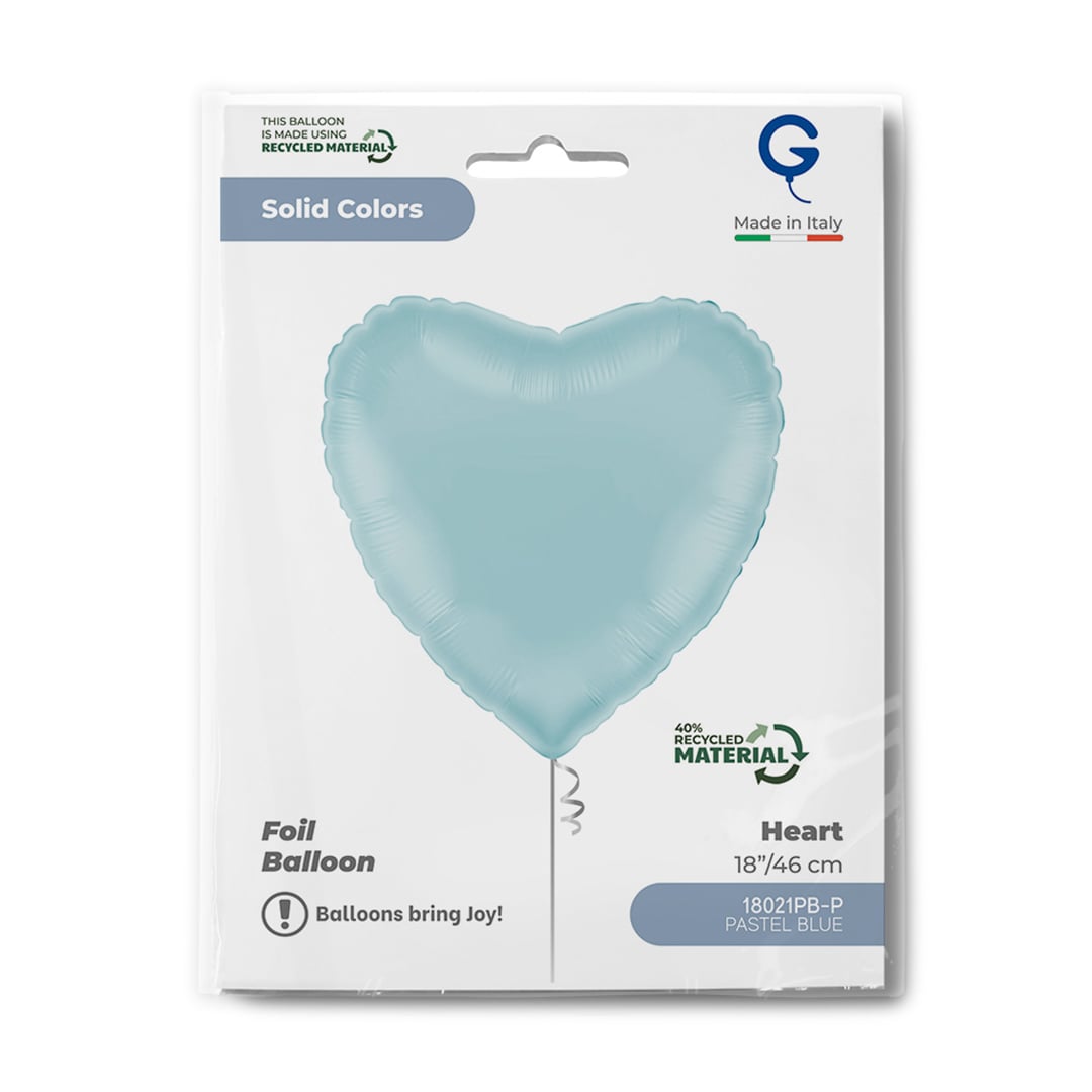 Pastel Blue Heart Shaped Foil Balloon 46cm / 18 in View 3