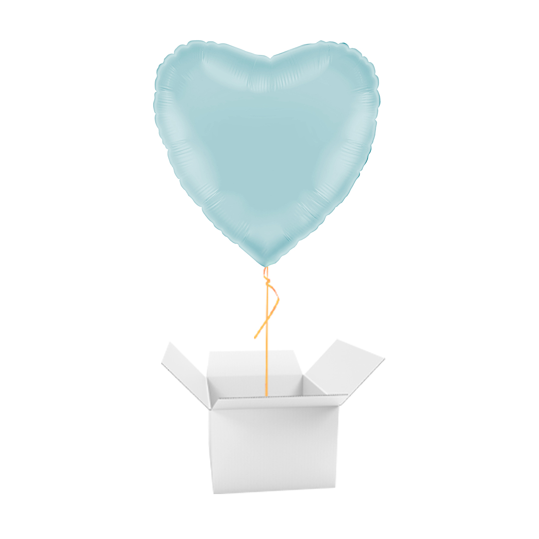 Pastel Blue Heart Shaped Foil Balloon - Inflated Balloon In A Box
