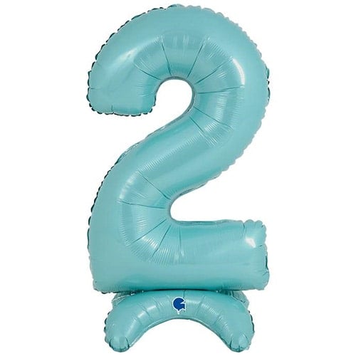 Pastel Blue Number 2 Shaped Air Fill Standing Foil Balloon 64cm / 25 in
