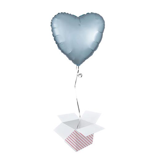 Pastel Blue Satin Luxe Heart Shape Foil Helium Balloon - Inflated Balloon in a Box Product Image