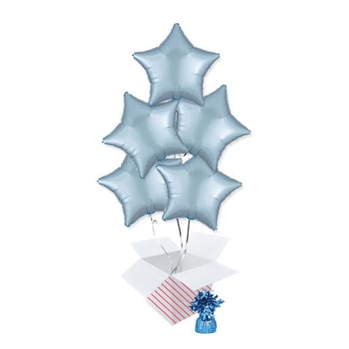 Pastel Blue Satin Luxe Star Shape Foil Helium Balloon Bouquet - 5 Inflated Balloons In A Box Product Image