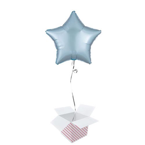 Pastel Blue Satin Luxe Star Shape Foil Helium Balloon - Inflated Balloon in a Box Product Image