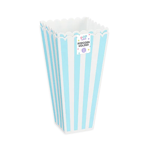 Pastel Blue Stripes Reusable Plastic Popcorn Holder - Pack of 2