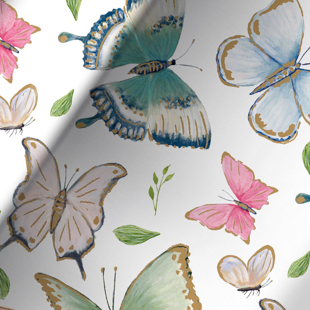 Pastel Butterflies White Gift Wrapping Paper Roll 3m Product Gallery Image