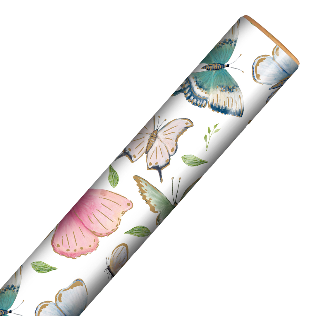 Pastel Butterflies White Gift Wrapping Paper Roll 3m Product Gallery Image