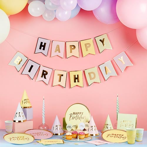 Pastel Colour Happy Birthday Card Flag Banner 3m Product Gallery Image