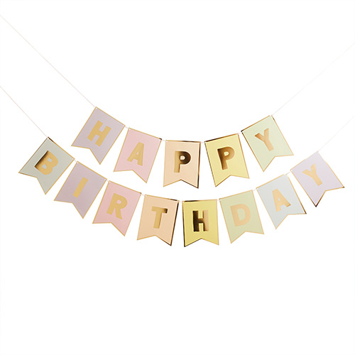 Pastel Colour Happy Birthday Card Flag Banner 3m