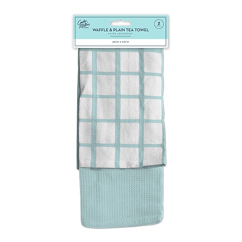 Pastel Green Terry Waffle and Plain Tea Towels - Pack of 2 Product Image