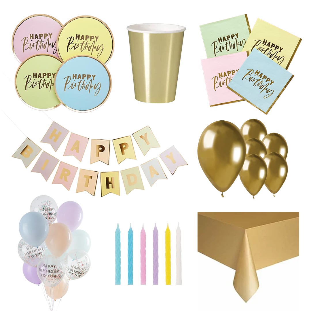 Pastel Happy Birthday 16 Person Deluxe Party Pack