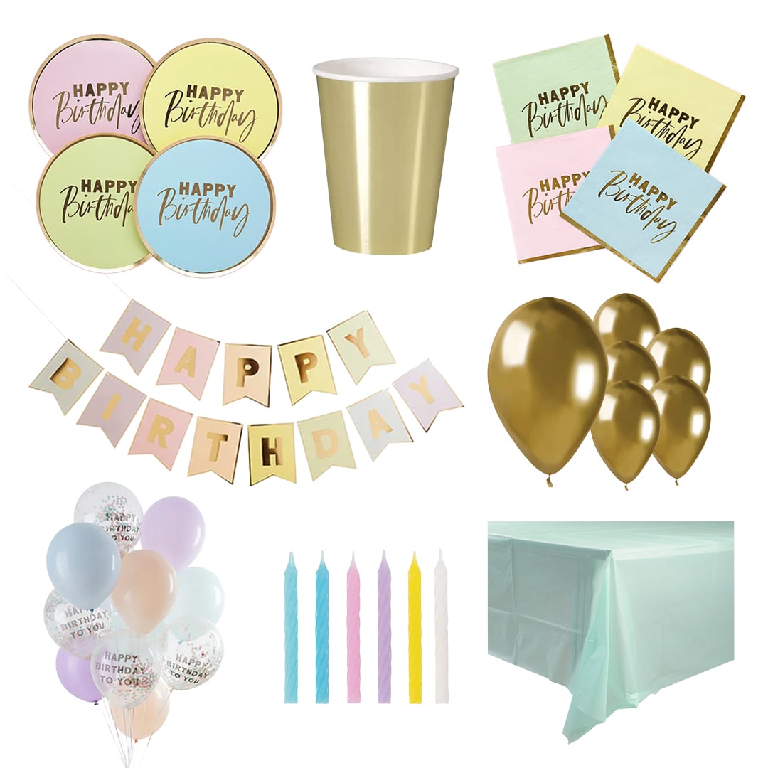 Pastel Happy Birthday 16 Person Deluxe Party Pack