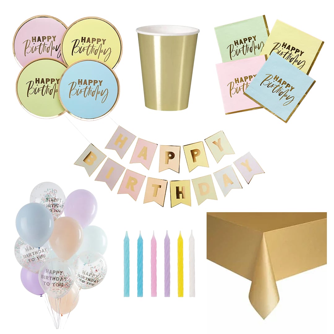 Pastel Happy Birthday 8 Person Deluxe Party Pack
