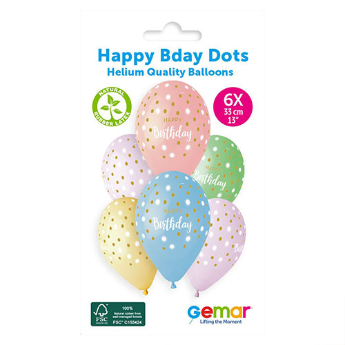 Pastel Happy Birthday Golden Dots Latex Balloons 33cm / 13 in - Pack of 6 Product Gallery Image
