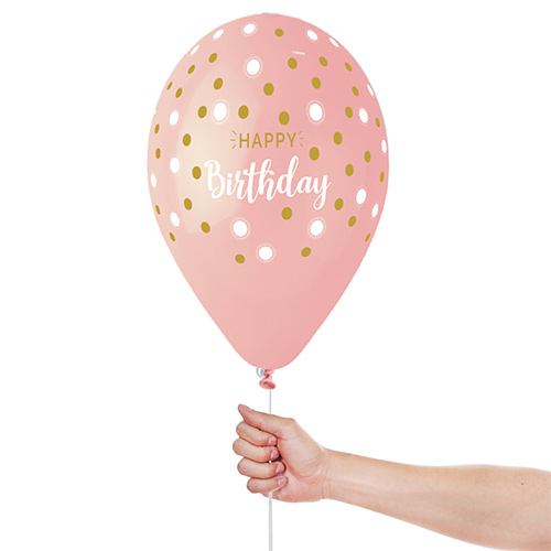 Pastel Happy Birthday Golden Dots Latex Balloons 33cm / 13 in - Pack of 6 Product Gallery Image