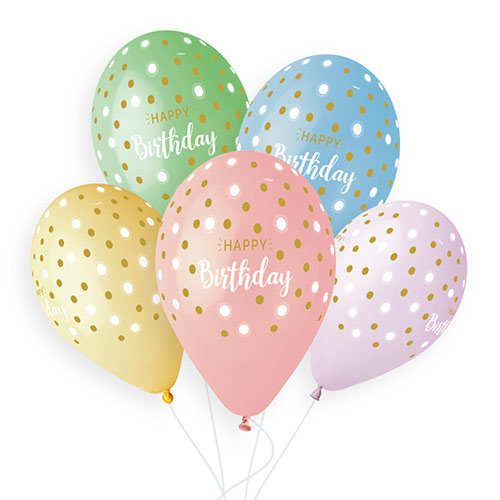 Pastel Happy Birthday Golden Dots Latex Balloons 33cm / 13 in - Pack of 6 Product Gallery Image